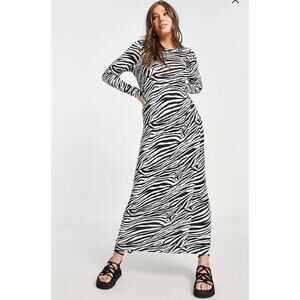 ASOS Design Zebra Black White Print Long Sleeve Dress Size 2